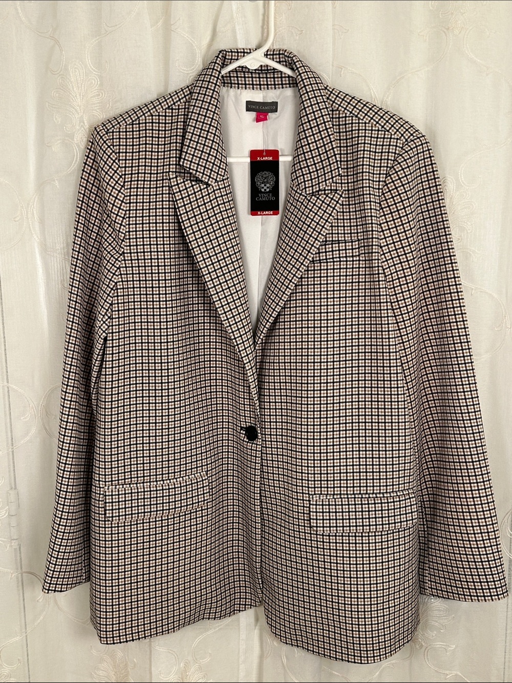Vince Camuto Plaid Notch Collar Blazer NWT Size XL Brown Black Cream V362948V